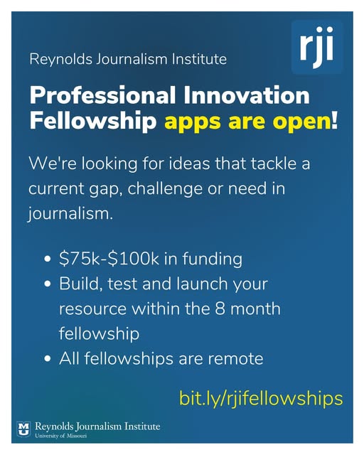 RJI Professional Innovation Fellowships 2026 (up to $100,000) RJI Professional Innovation Fellowships 2026