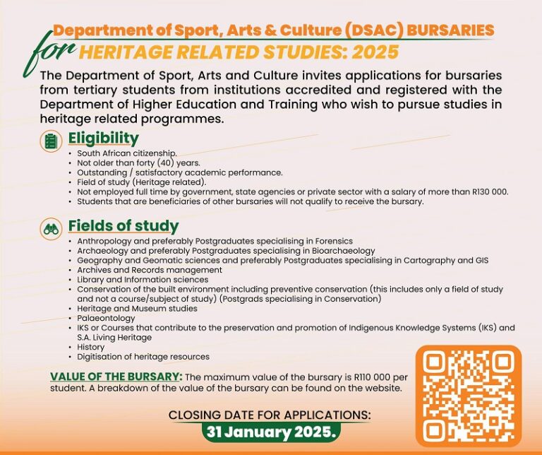 DSAC Bursaries for Heritage Related Studies 2026